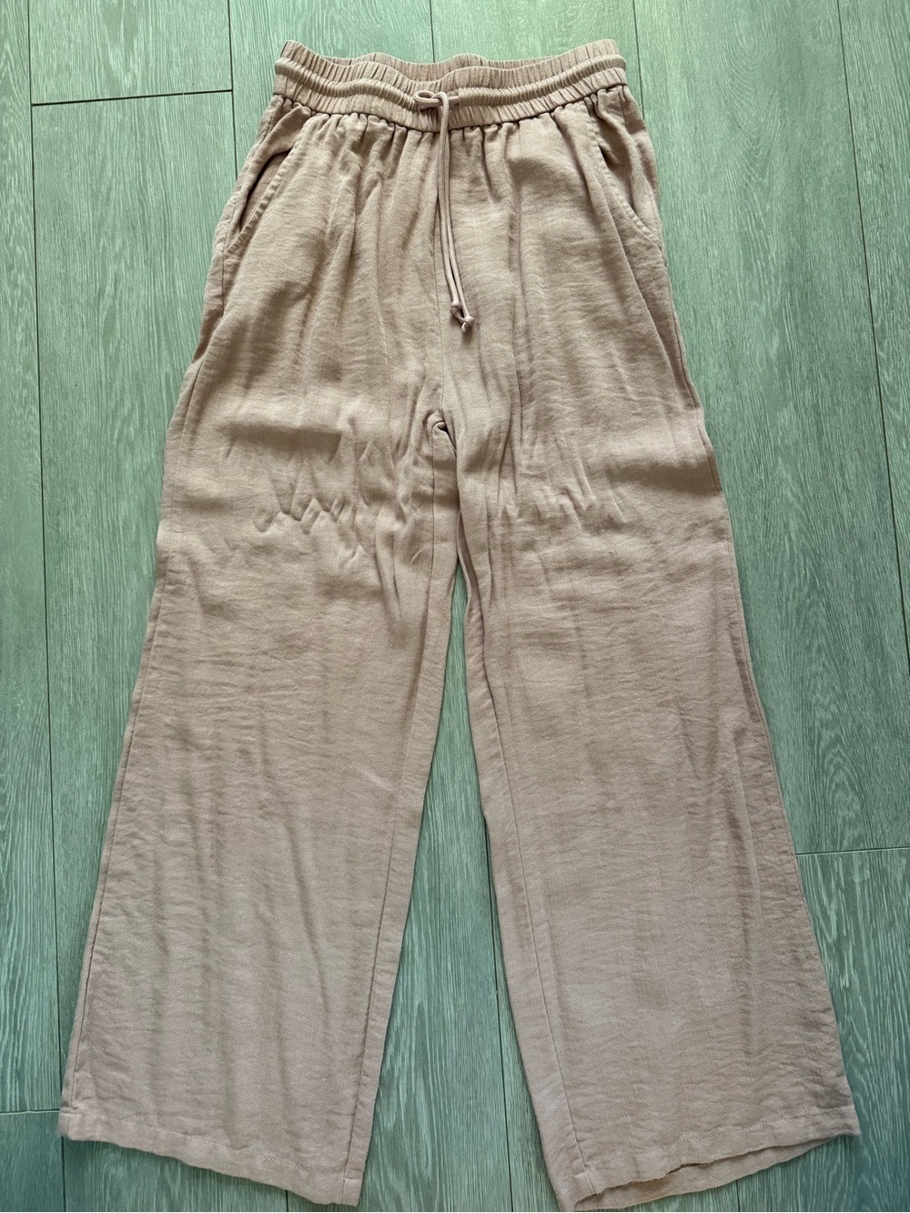 HALARA High Waisted Drawstring Pocket Wide Leg Baggy Casual Linen-Feel Pants - Picture 6 of 7